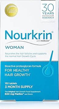 Nourkrin Woman hair growth food supplement, 180 tablets for a 3 month supply, featuring Marilex and Biotin to support the hair growth cycle.