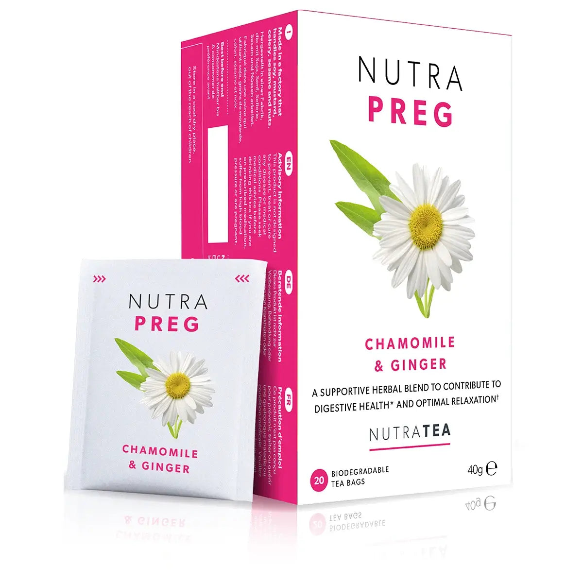 NutraPreg Herbal Tea bags for pregnancy support and digestive comfort 20 pack caffeine free Raspberry Leaf blend.
