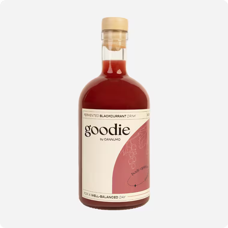 Goodie by Cannumo fermented blackcurrant drink, a beverage designed for a well-balanced day.