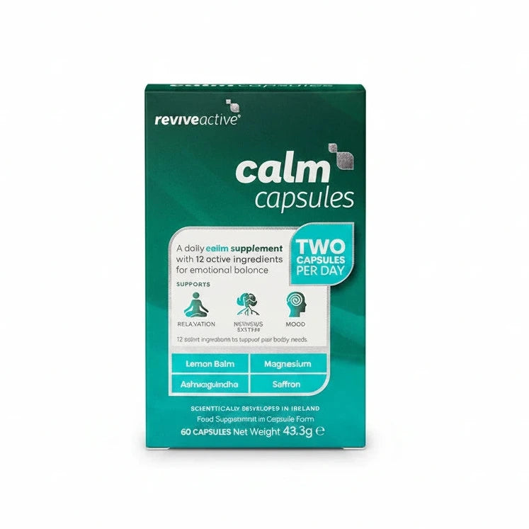 Revive Active Calm capsules with KSM-66 Ashwagandha and L-Theanine for stress relief and mental balance 60 pack.