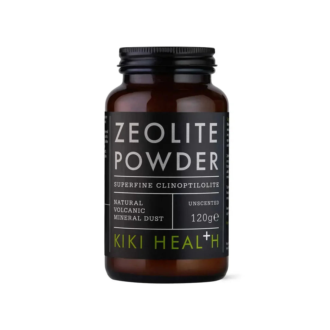 Kiki Health natural volcanic zeolite powder, 120g unscented mineral dust.