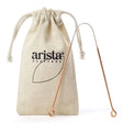 "Arista Ayurveda copper tongue scraper, shown with its accompanying branded natural cotton travel pouch."