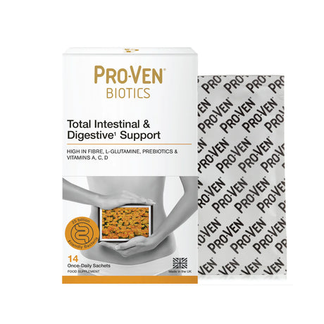 Pro-Ven Biotics total intestinal and digestive support daily supplement sachets.