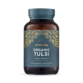 Ayurvediq Organic Tulsi (Holy Basil) food supplement, 60 vegan capsules.