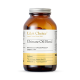 Udo's Choice Ultimate Oil Blend, 180 plant-based capsules, a food supplement containing a natural source of cold-pressed Omega-3, 6, and 9 from flax, sunflower, and sesame seed oils.