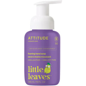 ATTITUDE Little Leaves foaming hand soap, Vanilla & Pear scent, 295 ml (10 fl. oz.) vegan formula.