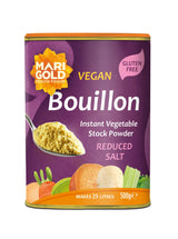Marigold Reduced Salt Vegan Bouillon instant vegetable stock powder container.