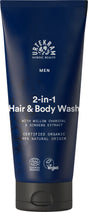 Urtekram Nordic Beauty Men's 2-in-1 Hair & Body Wash, formulated with willow charcoal and ginseng extract, 99% natural origin, certified organic and vegan.