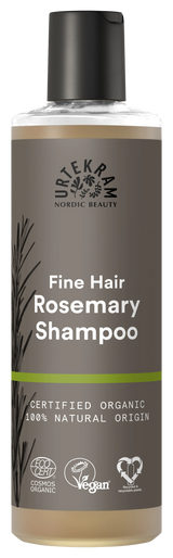 Urtekram Nordic Beauty Rosemary Shampoo for fine hair, 250ml bottle, certified organic, 100% natural origin, and vegan.