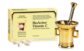 Pharma Nord BioActive Vitamin C buffered tablets for immune support, skin health, and energy metabolism.