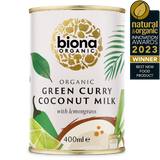 Biona Organic Green Curry Coconut Milk with lemongrass, 400ml can, winner of the Natural & Organic Innovation Awards 2023 for Best New Food Product.