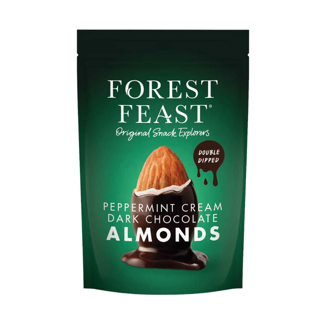 Forest Feast Peppermint Cream Dark Chocolate Almonds pouch.
