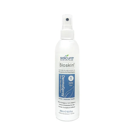 Salcura Bioskin Dermaspray Intensive for eczema and psoriasis relief natural steroid-free spray for itchy skin nourishment.