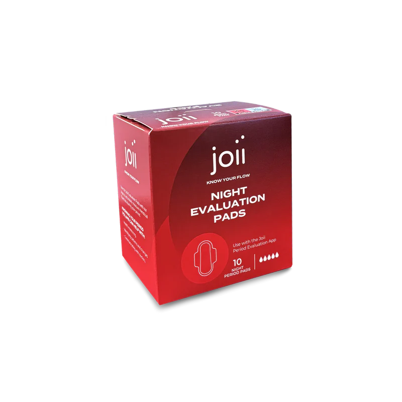 Joii 10-pack of night evaluation period pads for app-integrated flow tracking.