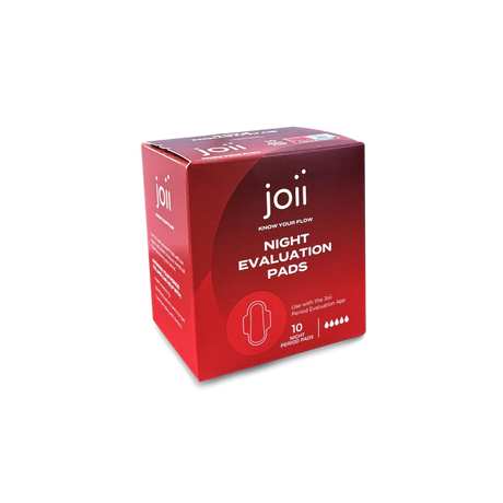 Joii 10-pack of night evaluation period pads for app-integrated flow tracking.