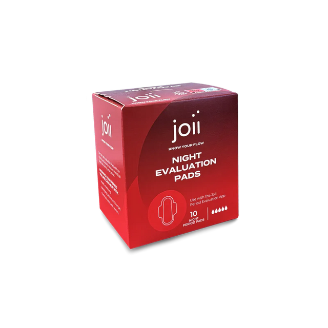 Joii 10-pack of night evaluation period pads for app-integrated flow tracking.