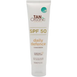 TanOrganic Daily Defence Sunscreen: White 100g tube of TanOrganic SPF 50 daily defence sunscreen, featuring branding indicating everyday protection and suitable for sensitive skin.