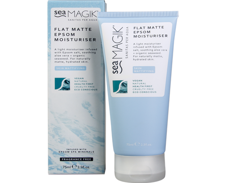 Sea Magik Flat Matte Epsom Moisturiser with soothing aloe and seaweed.