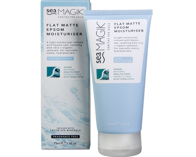 Sea Magik Flat Matte Epsom Moisturiser with soothing aloe and seaweed.