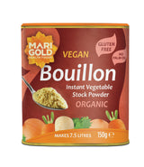Marigold Organic Vegan Bouillon instant vegetable stock powder 150g container.