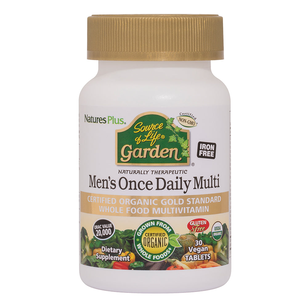Nature's Plus Source of Life Garden Organic Men's Daily tablets whole food multivitamin for male health and energy 30 tablets.