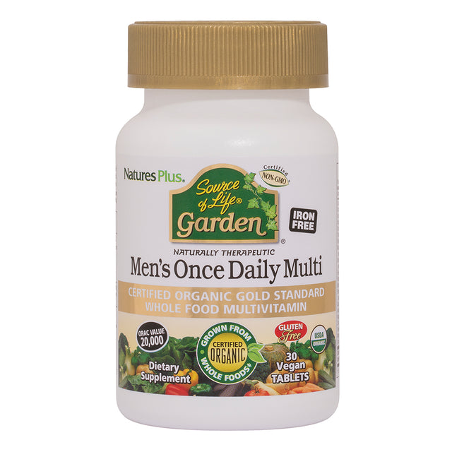 Nature's Plus Source of Life Garden Organic Men's Daily tablets whole food multivitamin for male health and energy 30 tablets.