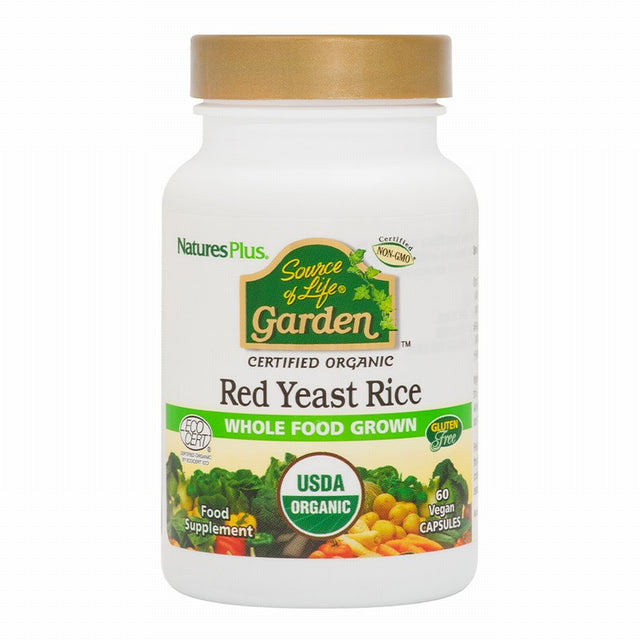 Nature's Plus Source of Life Garden Organic Red Yeast Rice capsules 600mg for heart health and cholesterol support 60 capsules.