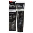 Ecodenta Black Whitening Toothpaste tube and box with black charcoal design. Highlights vegan, fluoride-free, and plaque prevention features.