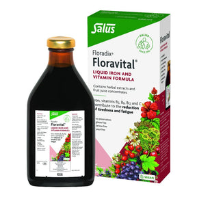 Salus Floravital liquid iron and vitamin formula with herbal fruit extracts.