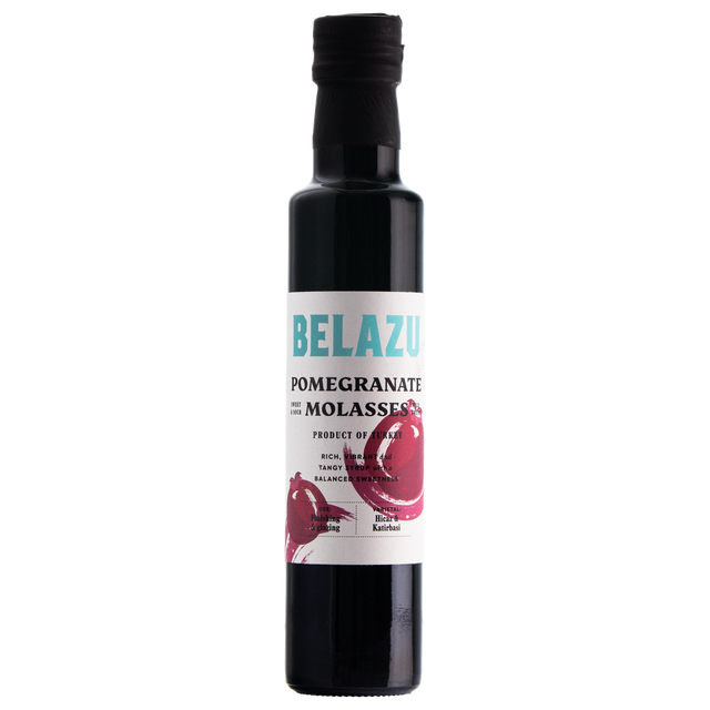 Belazu Pomegranate Molasses, a rich, vibrant, and tangy syrup from Turkey with a balanced sweetness, perfect for finishing and glazing.