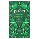 Pukka Organic Supreme Matcha Green tea bags for antioxidant support and natural energy 20 sachets pack.
