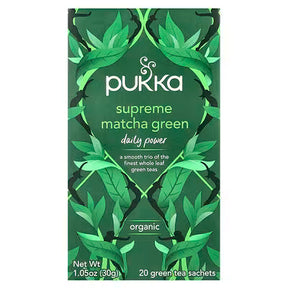 Pukka Organic Supreme Matcha Green tea bags for antioxidant support and natural energy 20 sachets pack.