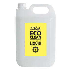 Lilly's Eco Clean lemon scented washing-up liquid, 5-liter bulk refill container, made in Ireland with lemon essential oil.