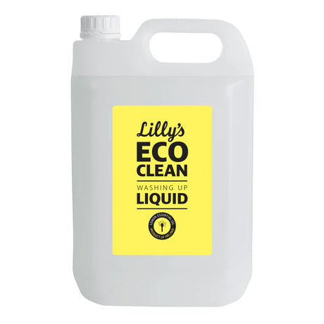 Lilly's Eco Clean lemon scented washing-up liquid, 5-liter bulk refill container, made in Ireland with lemon essential oil.