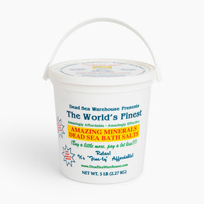 Dead Sea Warehouse 5 lb (2.27 kg) bucket of natural mineral Dead Sea bath salts.