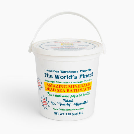 Dead Sea Warehouse 5 lb (2.27 kg) bucket of natural mineral Dead Sea bath salts.