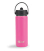 "Cheeki 600ml adventure water bottle in magenta, featuring a black straw lid and carry loop."