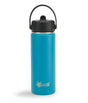 "Cheeki 600ml adventure water bottle in blue, featuring a black straw lid and carry loop."