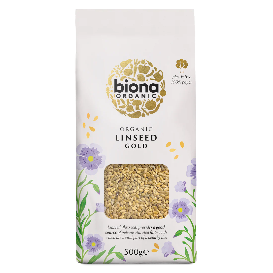 Biona Organic Linseed Gold, 500g, a nutritious source of polyunsaturated fatty acids.
