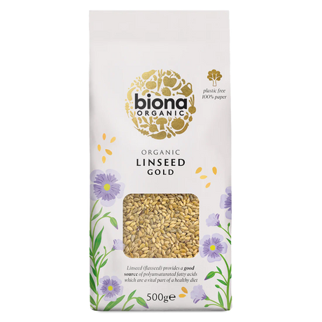 Biona Organic Linseed Gold, 500g, a nutritious source of polyunsaturated fatty acids.