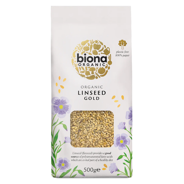 Biona Organic Linseed Gold, 500g, a nutritious source of polyunsaturated fatty acids.