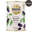 Biona Organic Black Beans in water, a high-in-protein product in a 400g can, featuring a Great Taste 2021 award.
