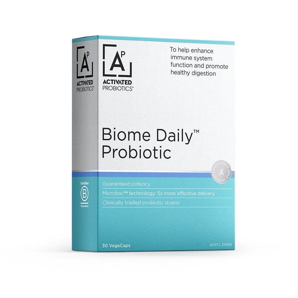 Activated Probiotics Biome Daily probiotic, 30 vegecaps, formulated to help enhance immune system function and promote healthy digestion.