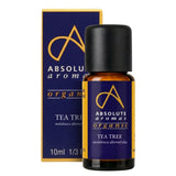 Absolute Aromas Organic Tea Tree Oil (10ml) - Amber bottle of organic tea tree essential oil with its navy and gold box.
