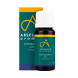 A 10ml amber glass bottle and matching teal box of Absolute Aromas Peppermint (US) essential oil, featuring the botanical name Mentha piperita and a white cap.
