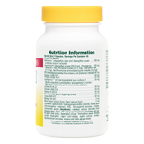 Back label of NaturesPlus Acti-Zyme supplement bottle showing nutrition facts, serving size of 2 capsules, and a comprehensive list of digestive enzymes including amylase, protease, and lactase.
