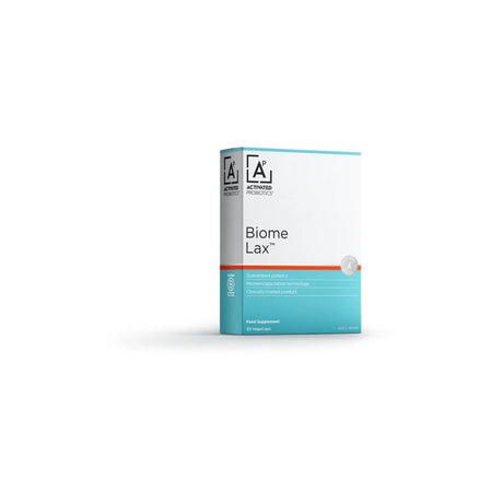 Biome Lax probiotic 30 capsules for bowel regularity and digestion with 10 strain probiotic blend and Triphala extract.