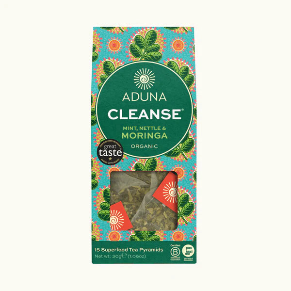 Aduna Cleanse Mint Nettle and Moringa tea box.
