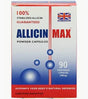 Box of Allicin Max powder capsules with British flag on a white background