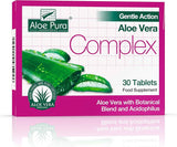 Aloe Pura Gentle Action Complex Colon Cleanse tablets with Aloe Vera and probiotics for digestive regularity 30s pack.
